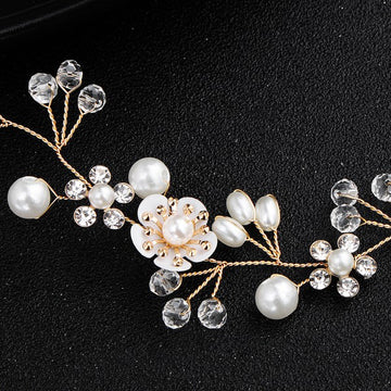 Rhinestone Pearl Wrap Flower Headpiece