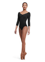 Pinch Front 3/4 Sleeve Leotard Black (Adult)