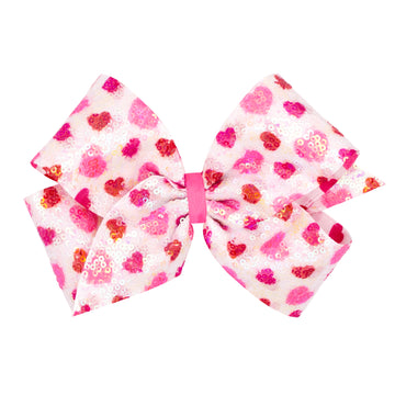 Sequined Heart Valentine Bow - Medium