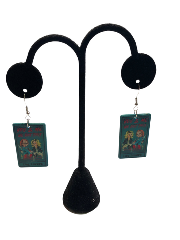 Chucky and Tiffany The Lovers Tarot Card Earrings