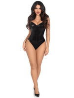 Sequin Boned Corset Snap Crotch Leotard (Black)