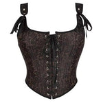 Brown Lace-Up Brocade Corset Vest