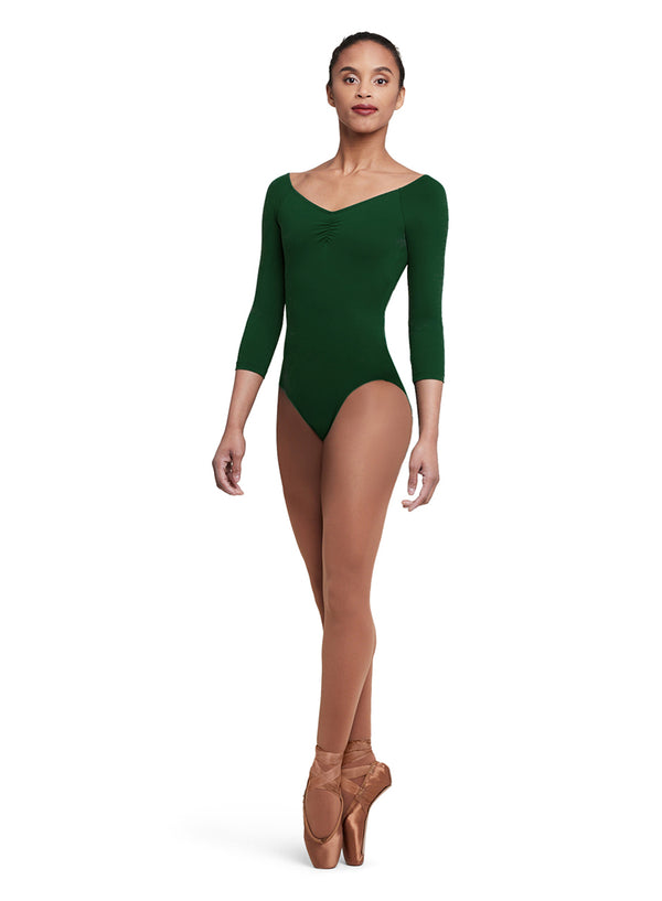 Pinch Front 3/4 Sleeve Leotard Evergreen (Adult)