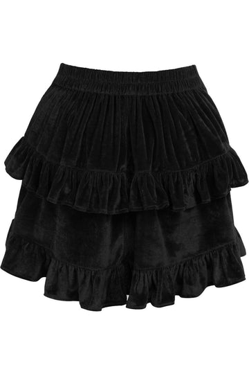 Velvet Ruched Bustle Skirt (Black)