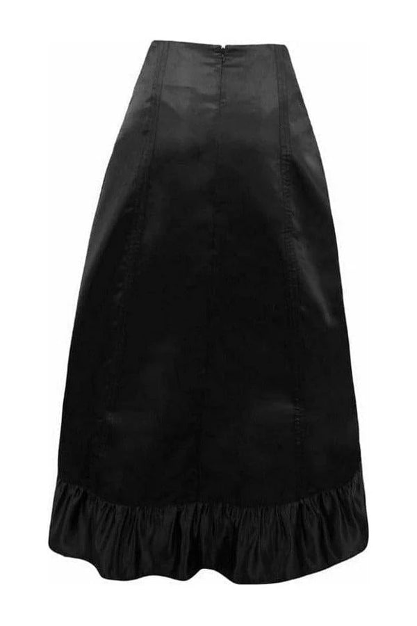 Satin Ruched Bustle Skirt (Black)