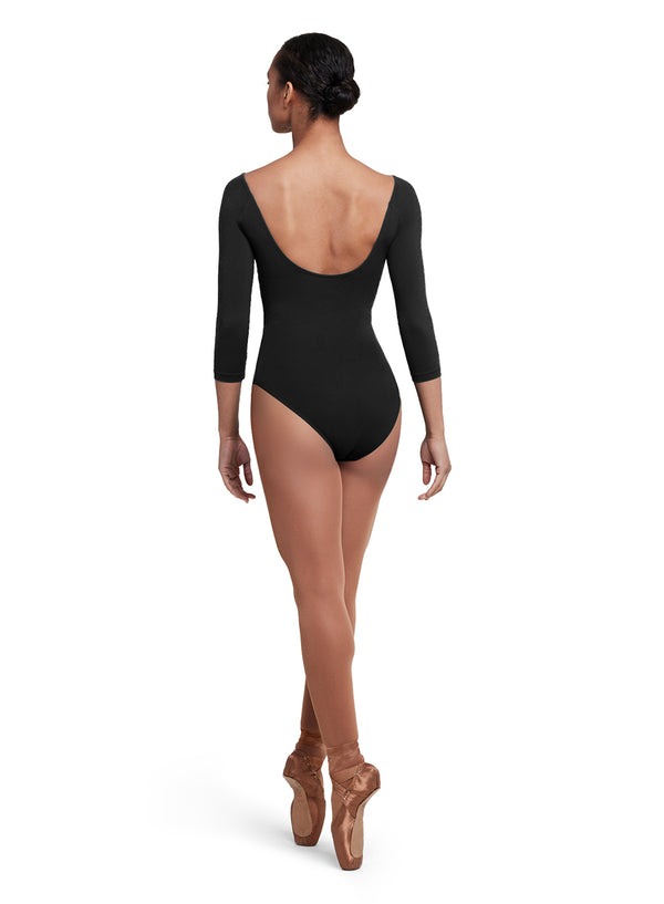 Pinch Front 3/4 Sleeve Leotard Black (Adult)