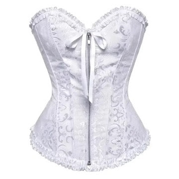 Zip Front Brocade Corset (White)