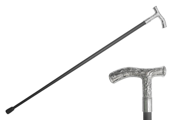 Deluxe Zinc Flame Handle Walking Stick (Silver)