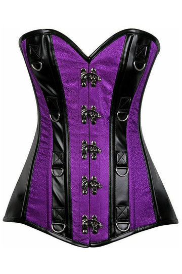 Brocade and Faux Leather Corset (Purple)