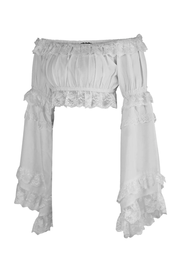 White Smocked Flare Sleeve Peasant Top (Plus)