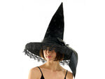 Sombrero de bruja con ribete de encaje (negro)