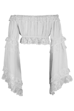 White Smocked Flare Sleeve Peasant Top (Plus)