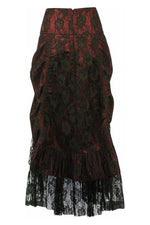 Falda con volantes y superposición de encaje (rojo/negro) 