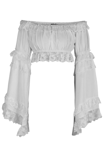 White Smocked Flare Sleeve Peasant Top (Plus)