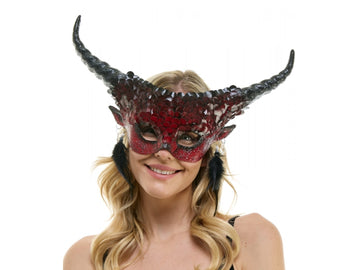 Rote Schuppen-Voodoo-Maske mit Hörnern