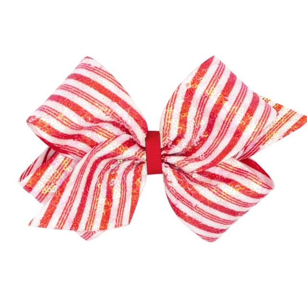 Sequined Candy Cane Striped Bow - X-Large