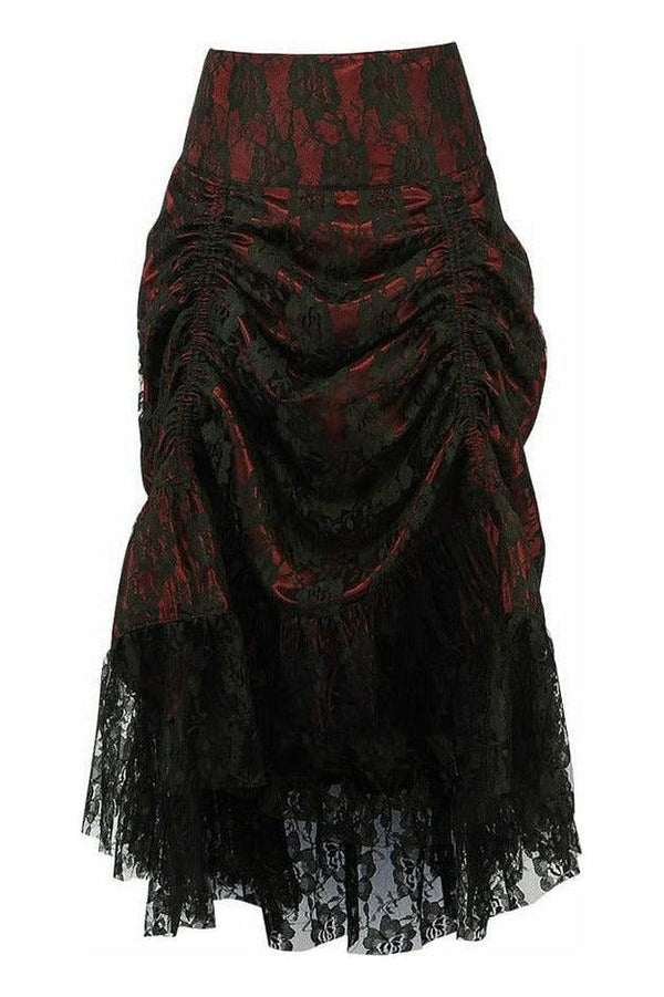 Falda con volantes y superposición de encaje (rojo/negro) 
